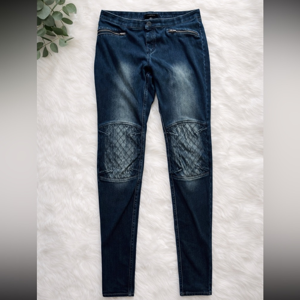 HUE Dark Blue Jeggings with Quilted Knee Accents
